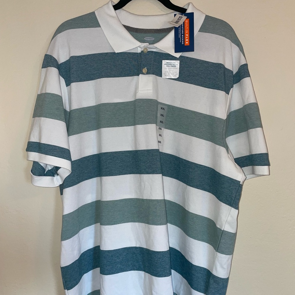 Old Navy Polo Hydrofuge Men's Size 2XL Short Sleeve Striped Green White Polo NWT